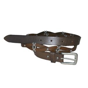Linea Pelle Size Medium brown leather and silver metal belt.‎